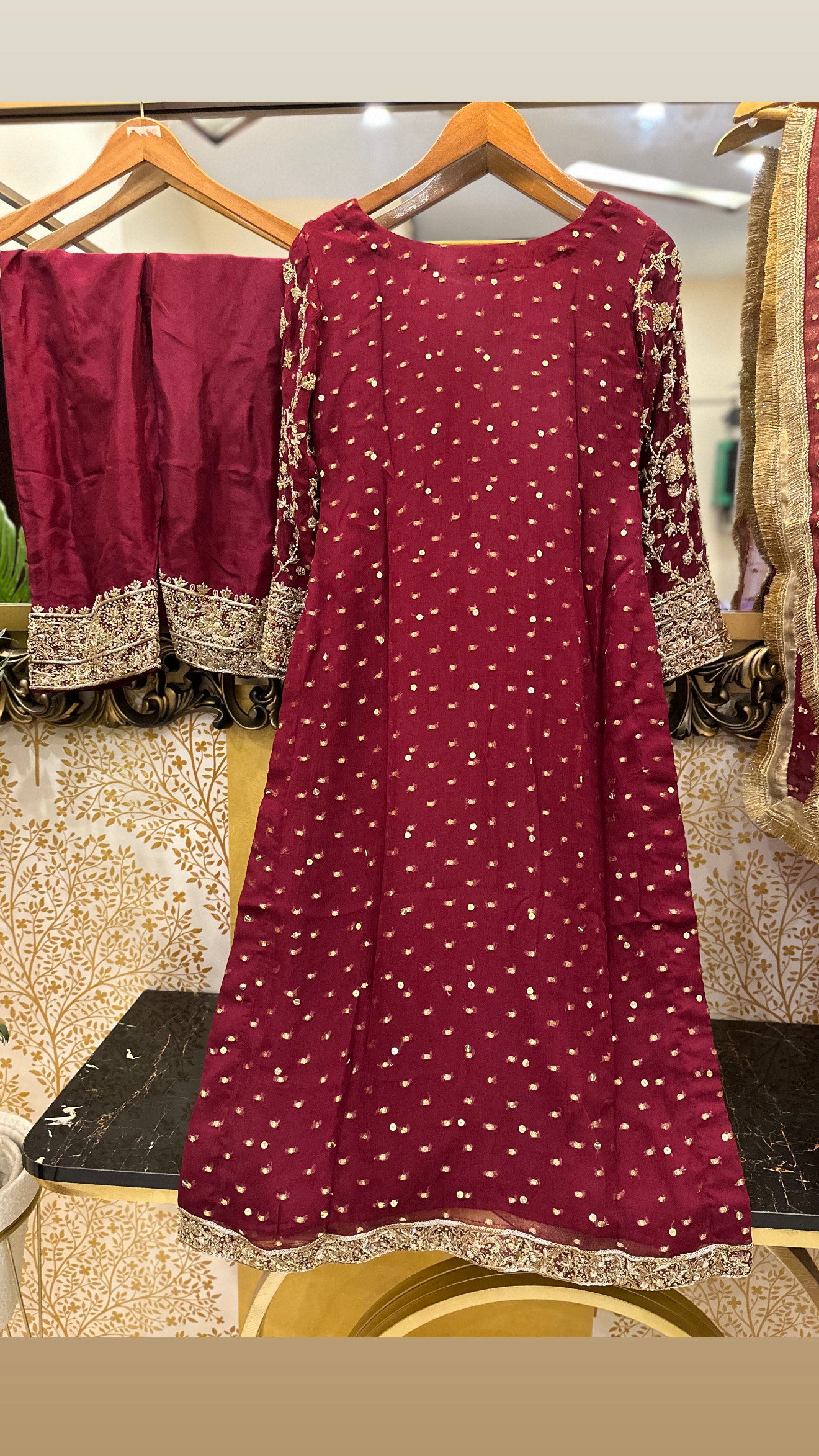 Deep Maroon Embroidered Suit