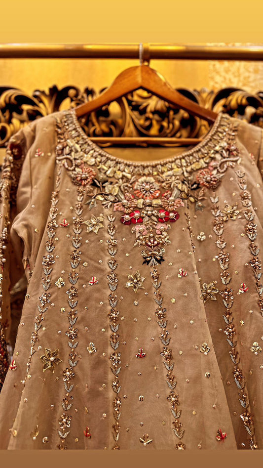 Champagne Gold Heavily Embroidered Anarkali