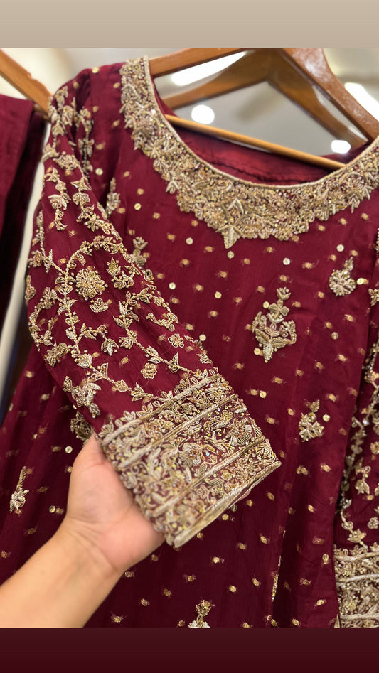 Deep Maroon Embroidered Suit