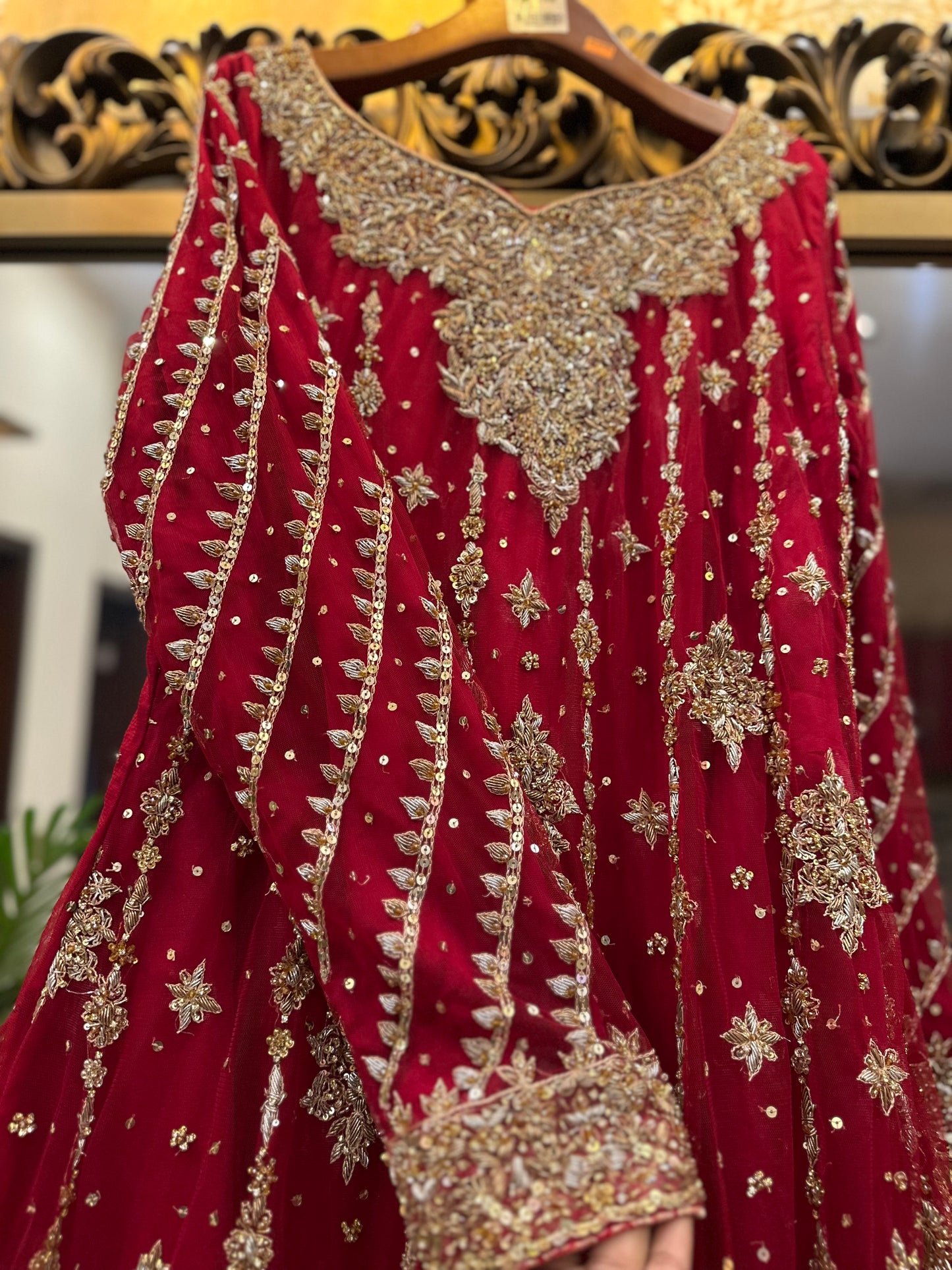 Red Bridal Dress with Embellished Dupatta