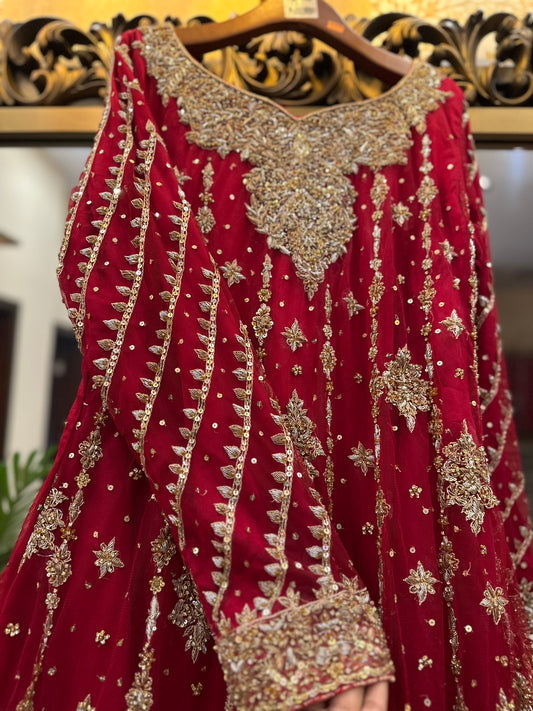 Red Bridal Dress with Embellished Dupatta