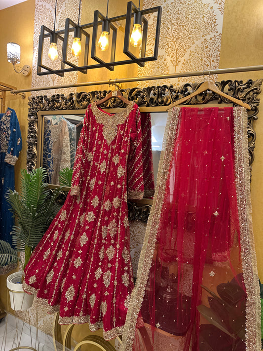 Red Bridal Dress with Embellished Dupatta