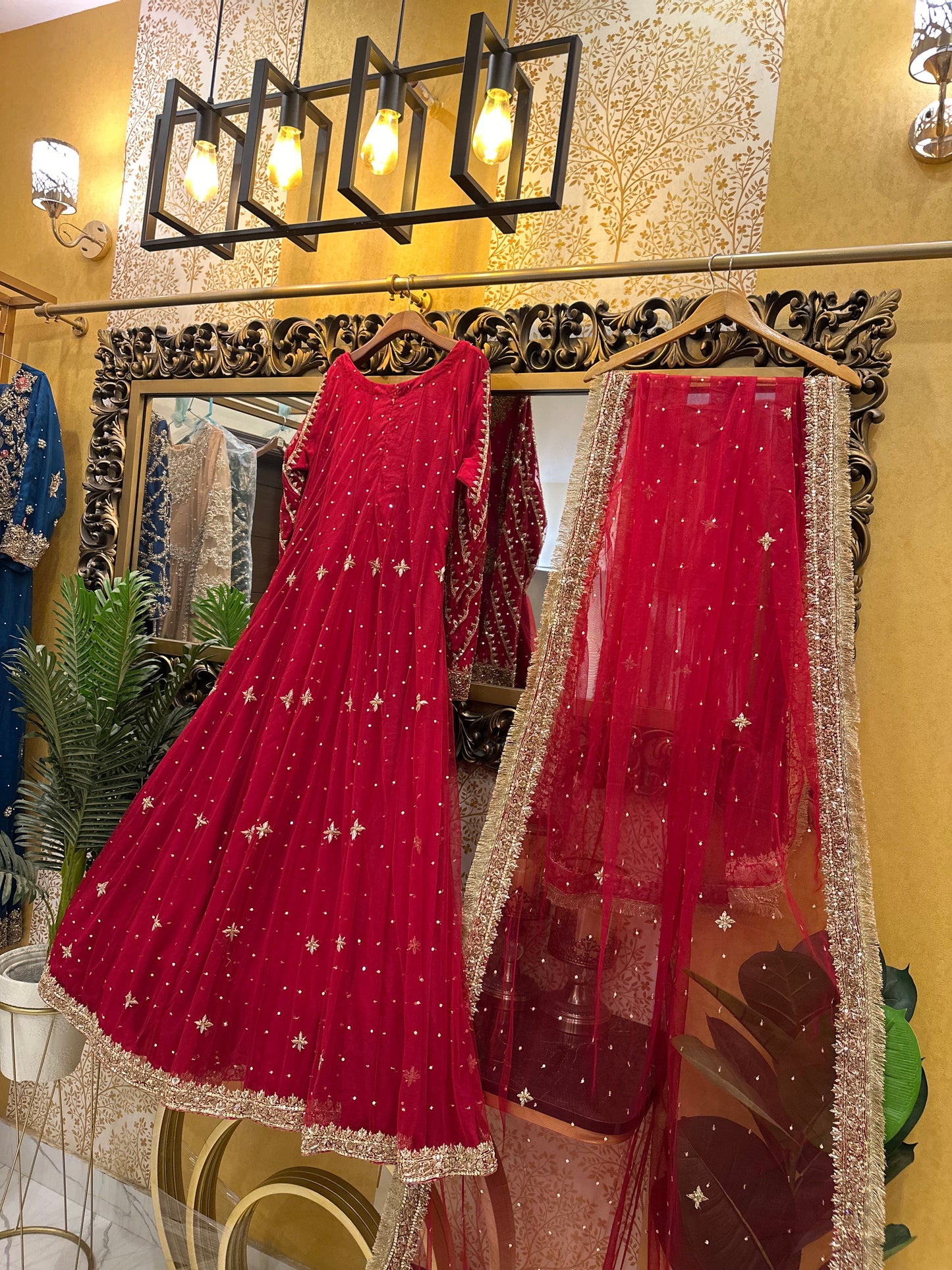 Red Bridal Dress with Embellished Dupatta