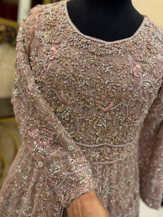 Blush Pink Heavily Embellished Bridal Gown with Veil