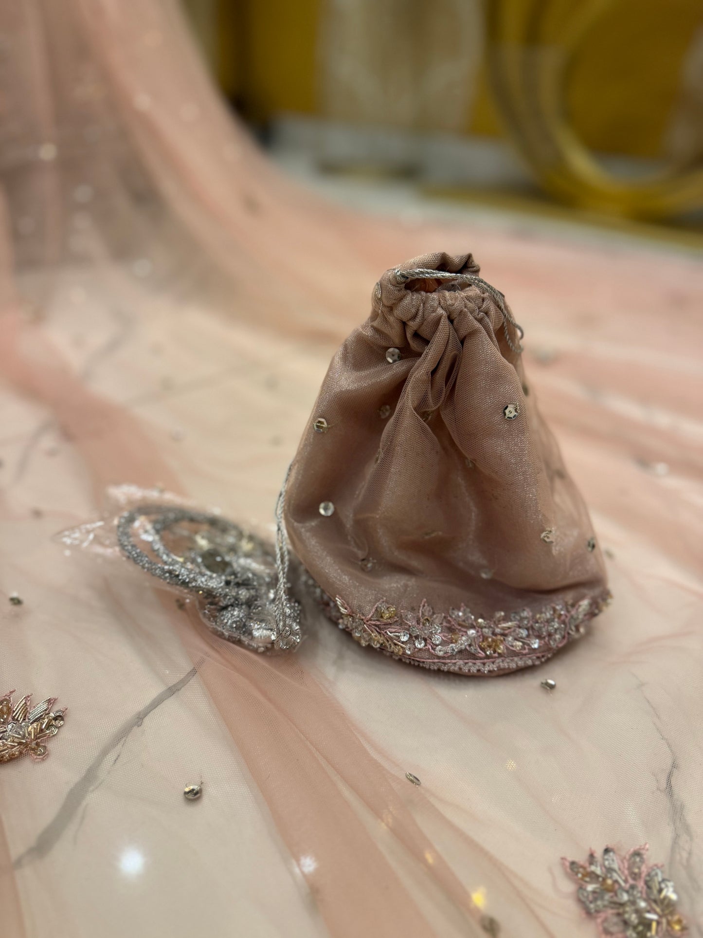 Blush Pink Heavily Embellished Bridal Gown with Veil