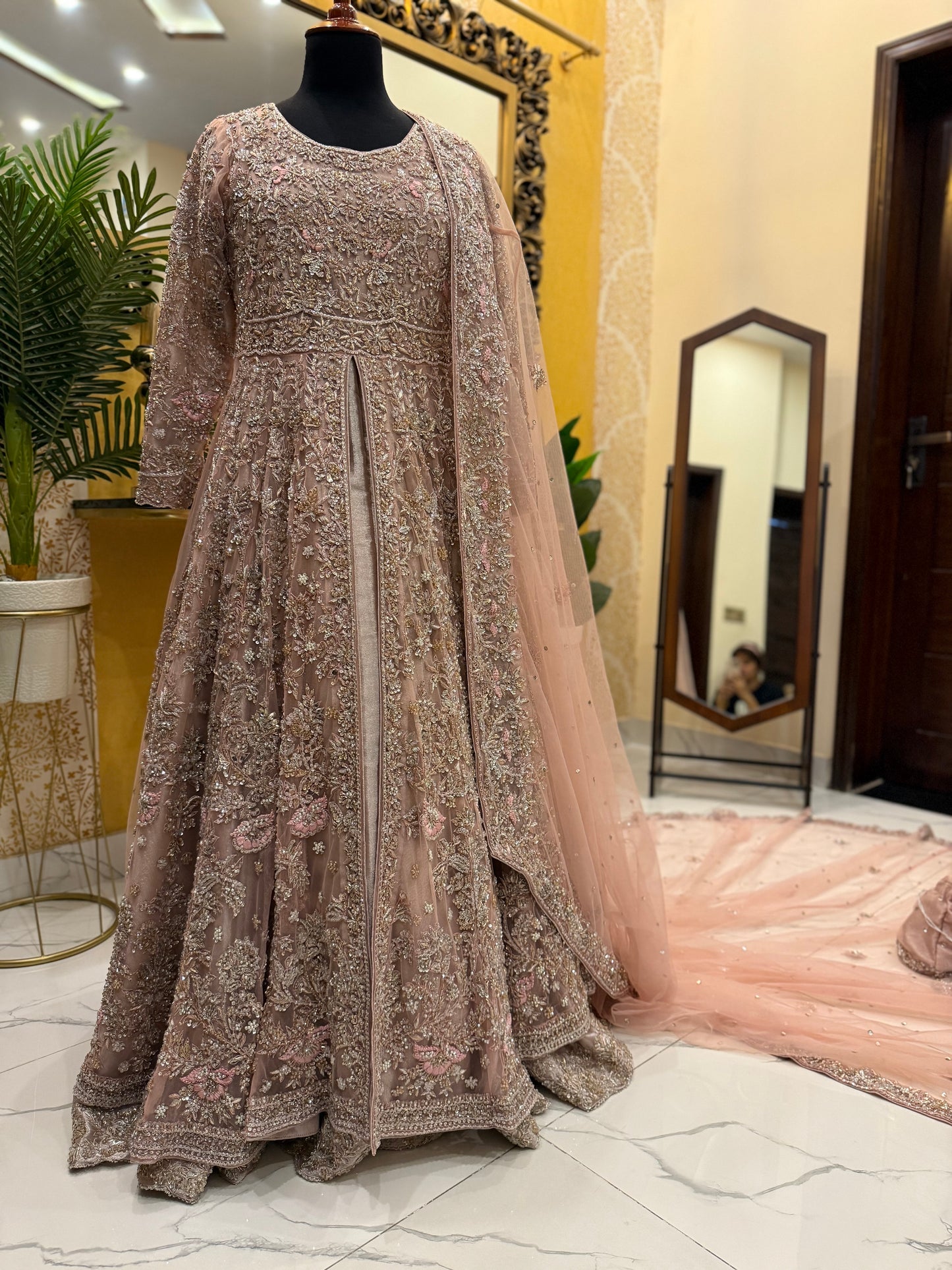 Blush Pink Heavily Embellished Bridal Gown with Veil