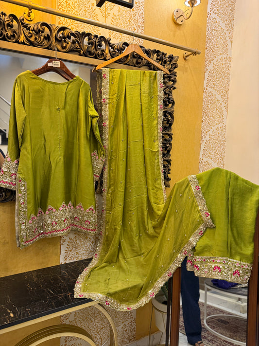 Olive Green Embroidered dress