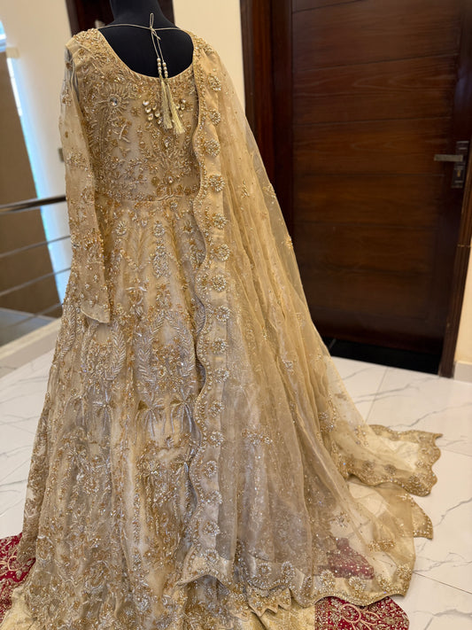 Luxury Golden Bridal Gown with Hand-Embellished Detailing