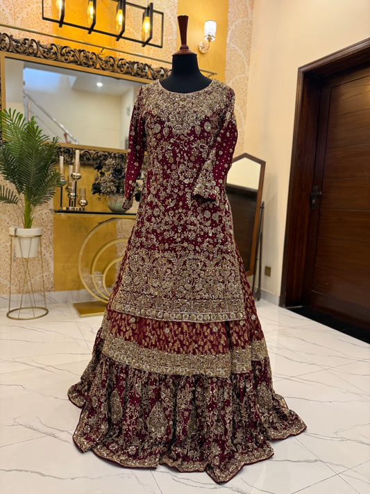 Regal Maroon Heavily Embellished Bridal Lehenga with Dupatta