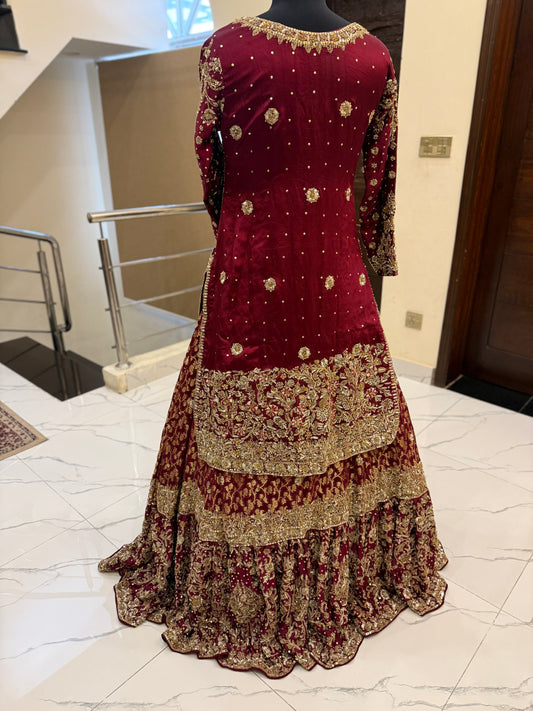 Regal Maroon Heavily Embellished Bridal Lehenga with Dupatta