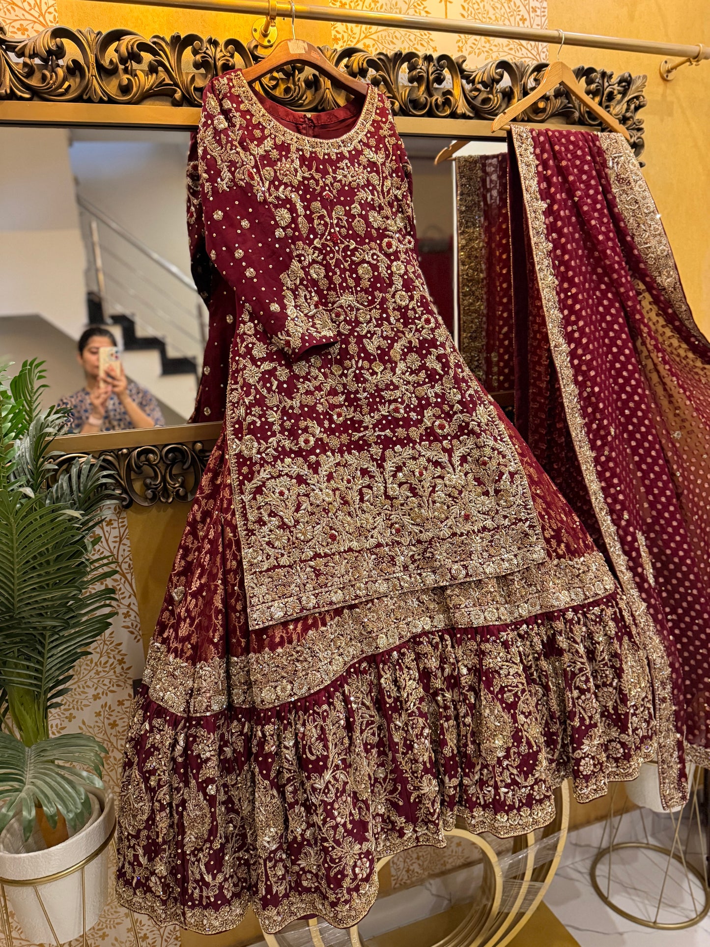 Bridal lehnga with gold antique embroidery