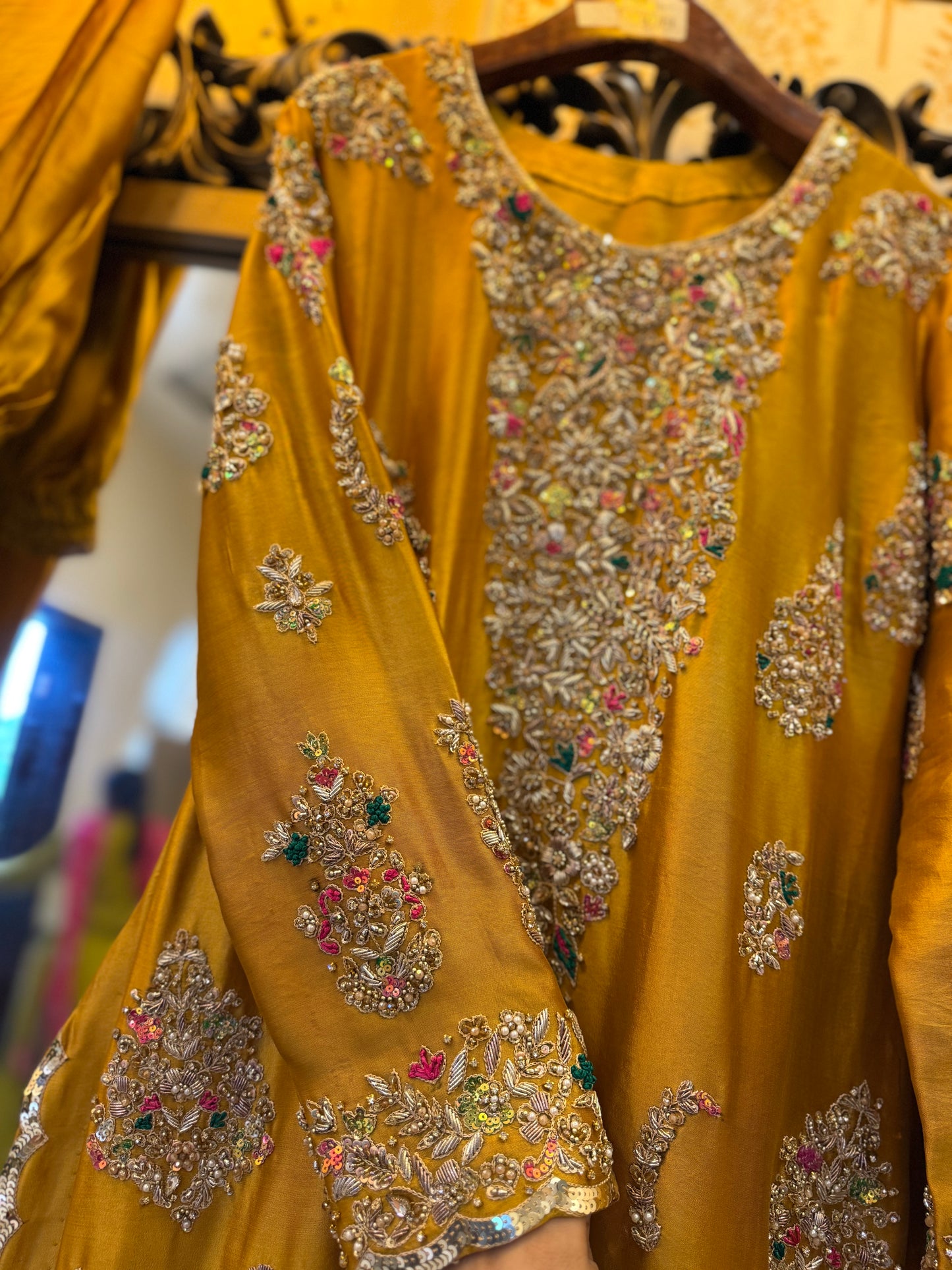 Mustard Yellow Hand-Embroidered