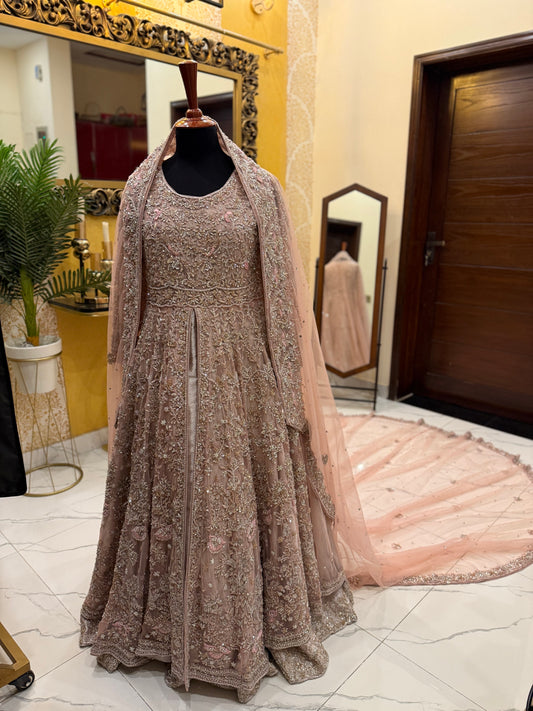 Blush Pink Heavily Embellished Bridal Gown with Veil