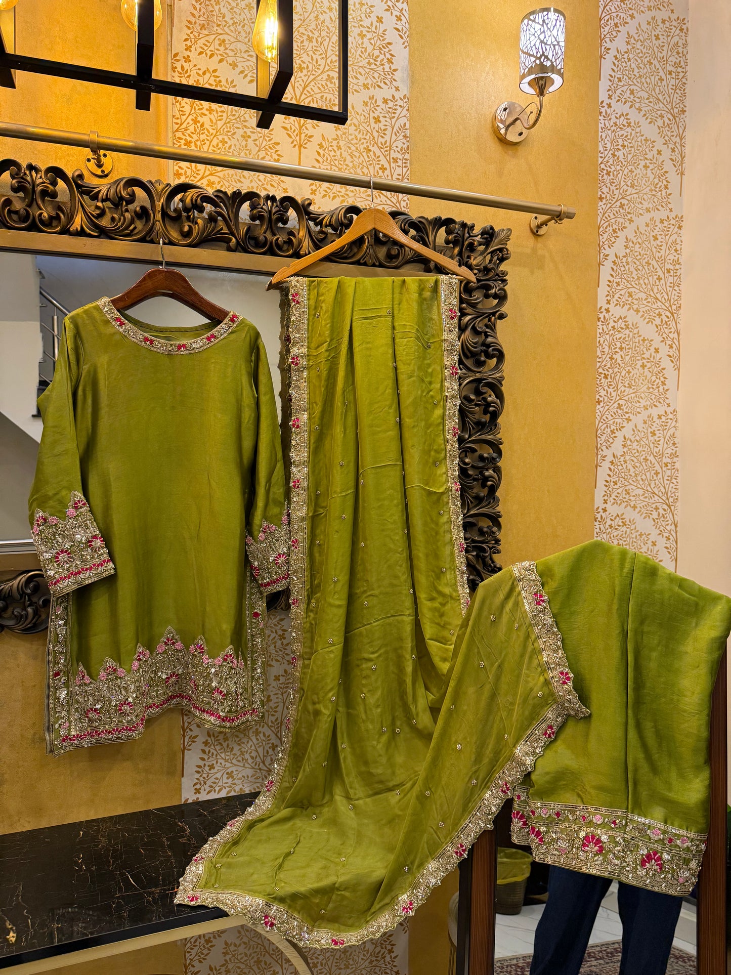 Olive Green Embroidered dress