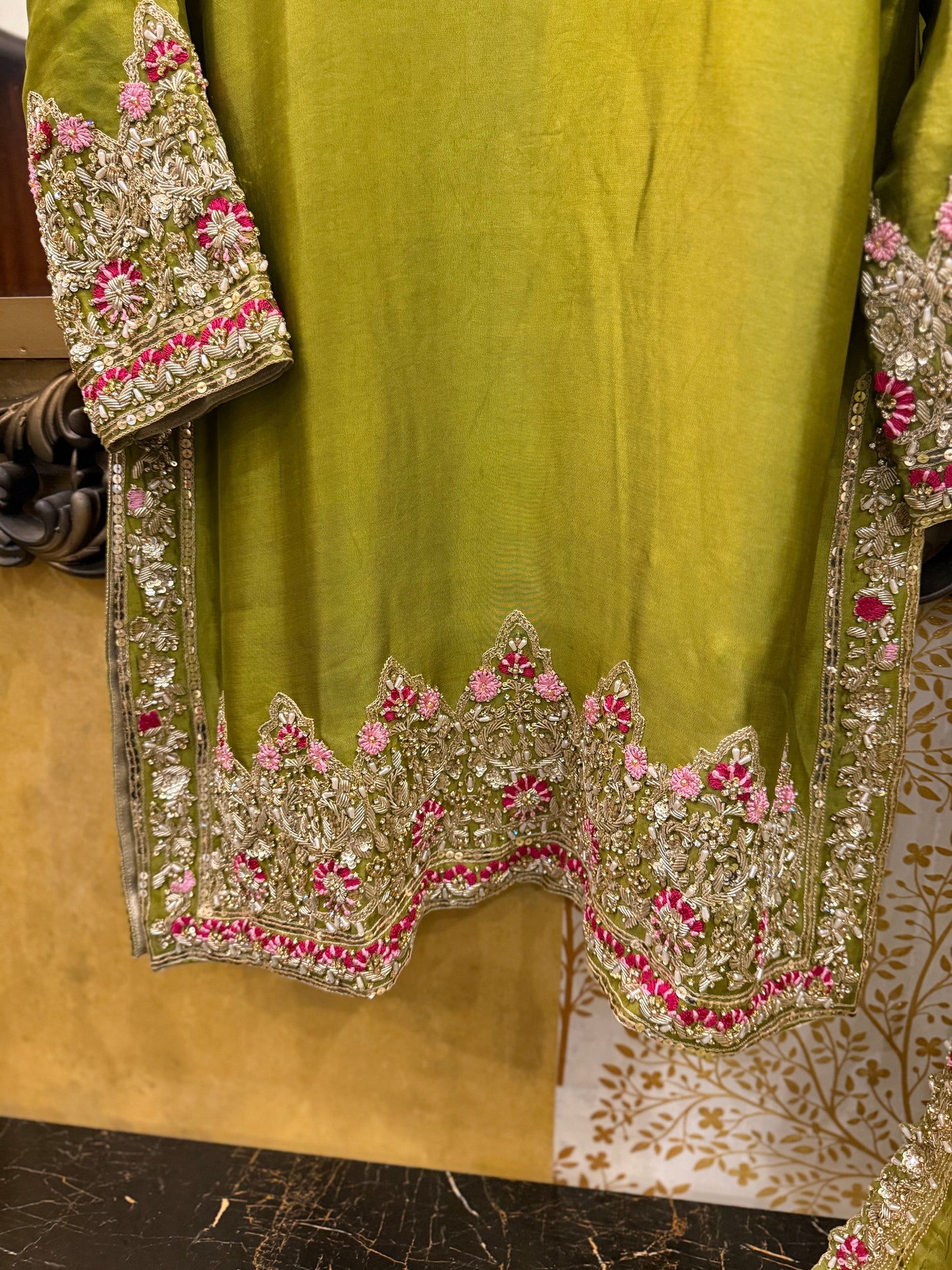 Olive Green Embroidered dress