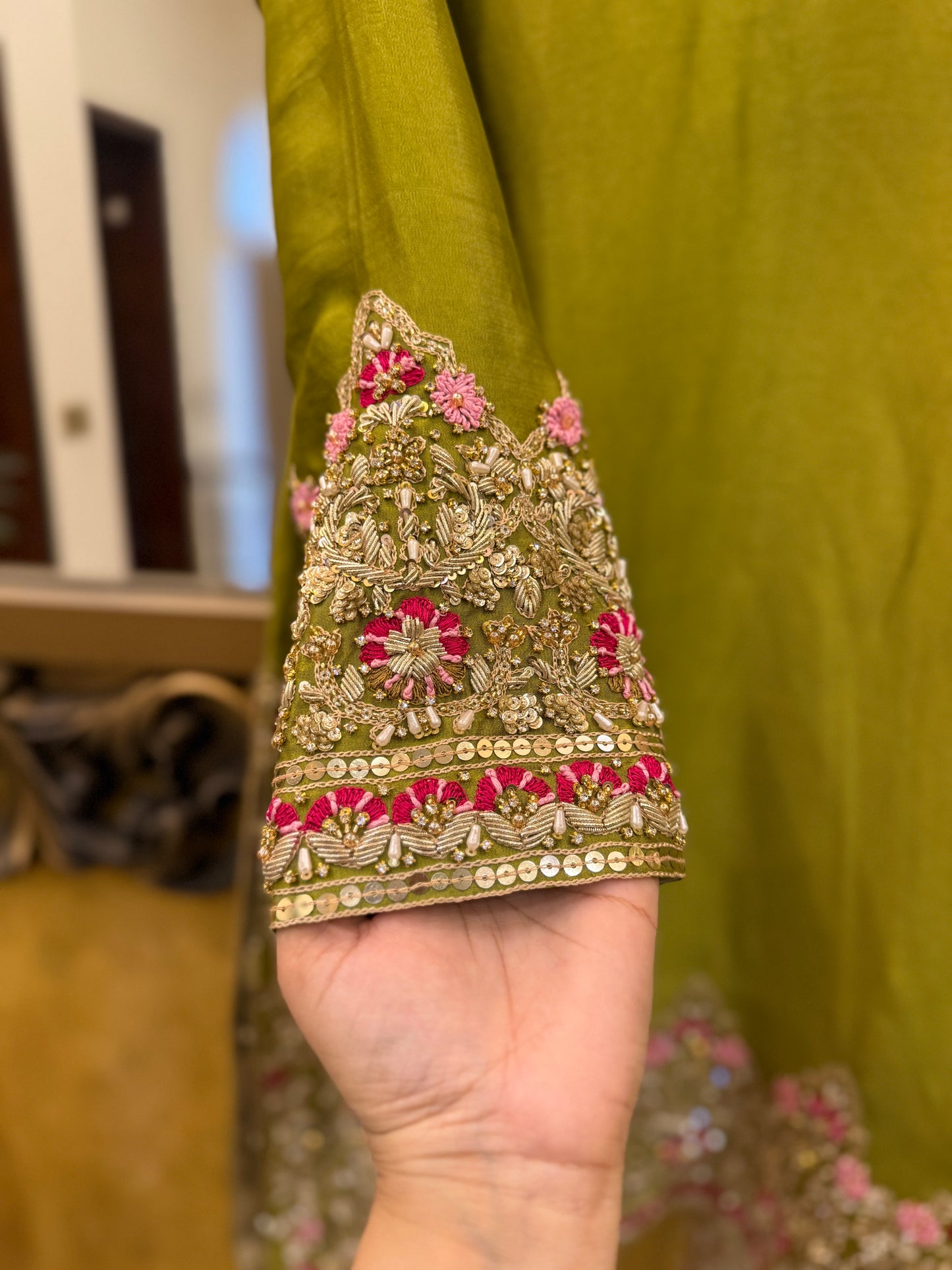 Olive Green Embroidered dress