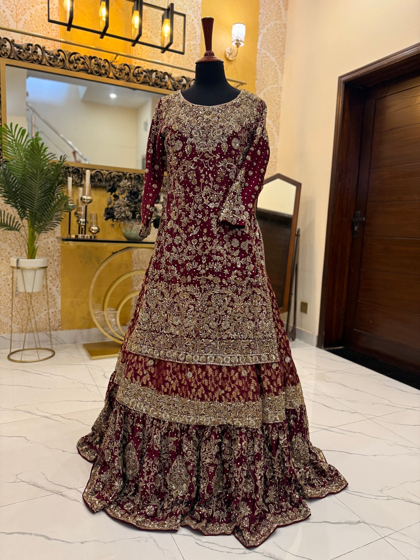 Regal Maroon Heavily Embellished Bridal Lehenga with Dupatta