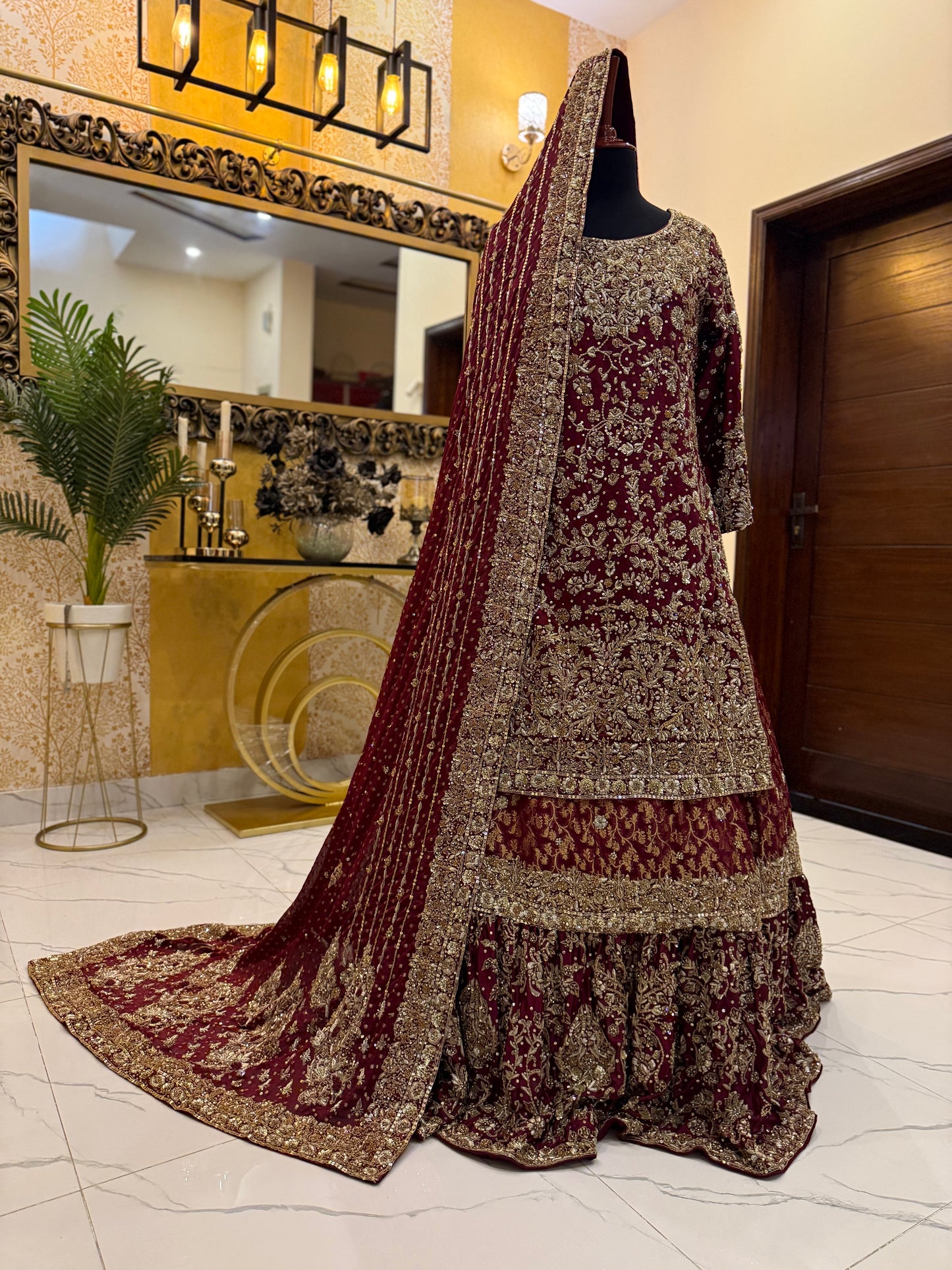Regal Maroon Heavily Embellished Bridal Lehenga with Dupatta