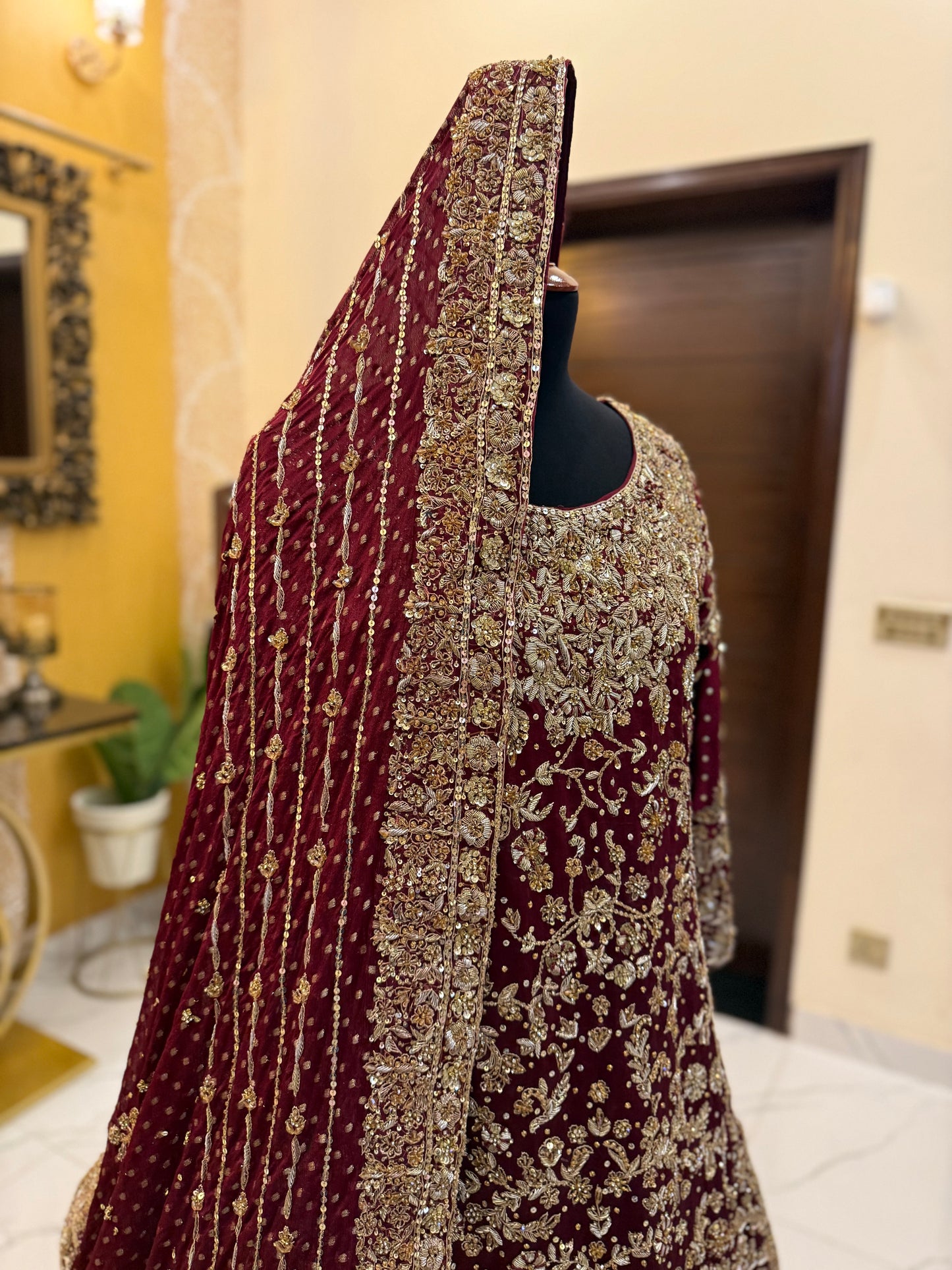 Regal Maroon Heavily Embellished Bridal Lehenga with Dupatta