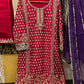 Designer Red Embroidered Formal Dress with Contrasting Purple Dupatta