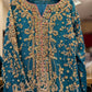 Teal Blue Embroidered Party Wear Dress with Magenta Dupatta