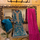 Teal Blue Embroidered Party Wear Dress with Magenta Dupatta
