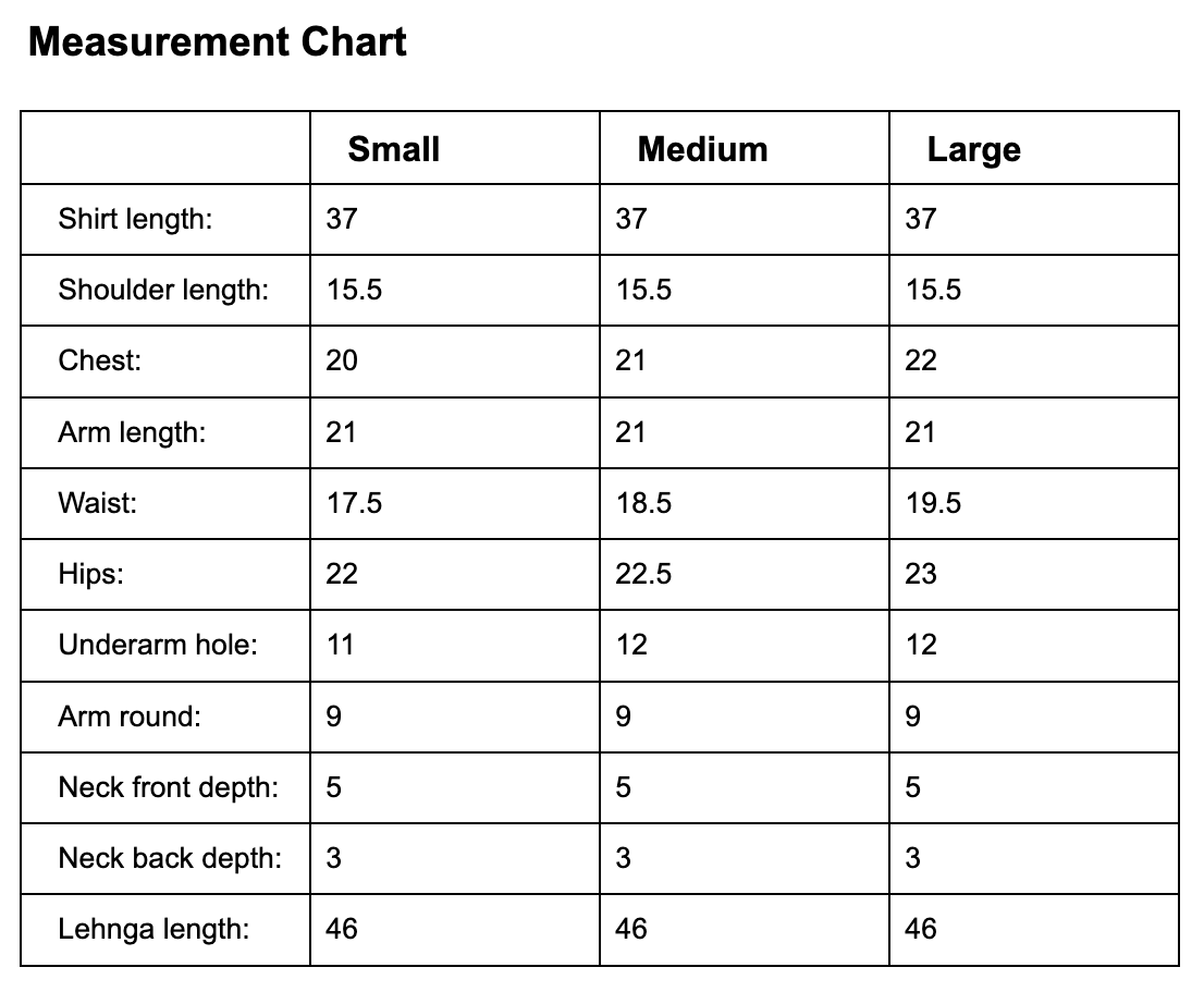 Size chart